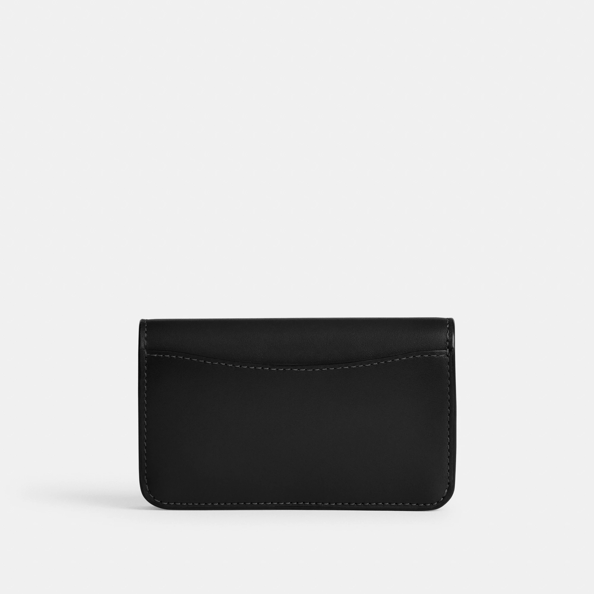 COACH®,Essential Slim Card Case,Calfskin Leather,Bi Fold,Logo,Metal,Casual,Black,Back View