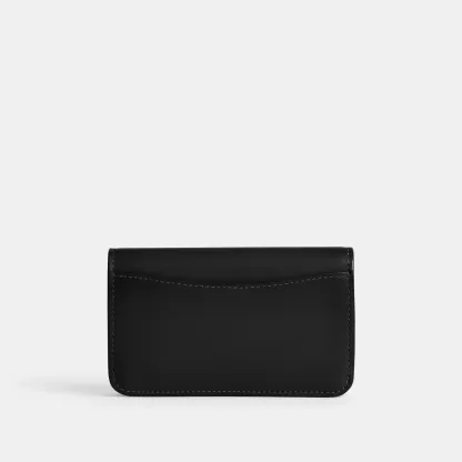 COACH®,Essential Slim Card Case,Calfskin Leather,Bi Fold,Logo,Metal,Casual,Black,Back View