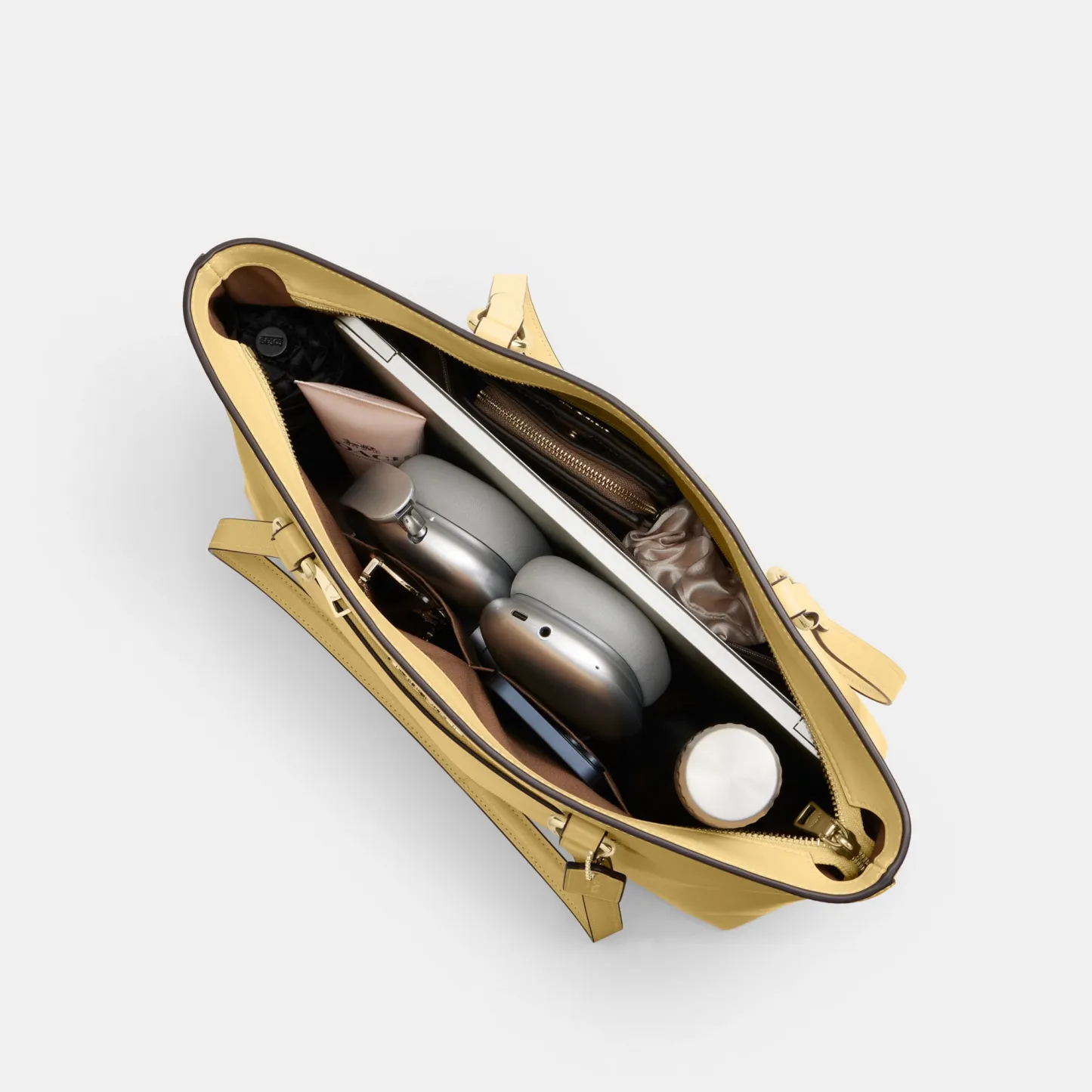 COACH®,Station Tote Bag,Leather,Recycled Polyester,Tote,Logo,Metal,Gold Metal,Work,Cream,Inside View,Top View