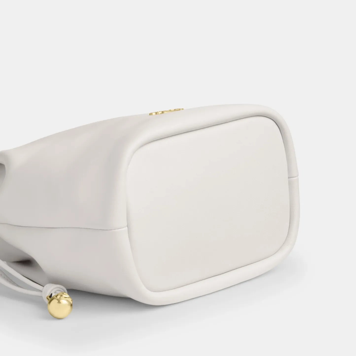 COACH®,Faye Mini Drawstring Bag,Leather,Bucket,Logo,Metal,Silver Metal,Day Party,White,Outsole View