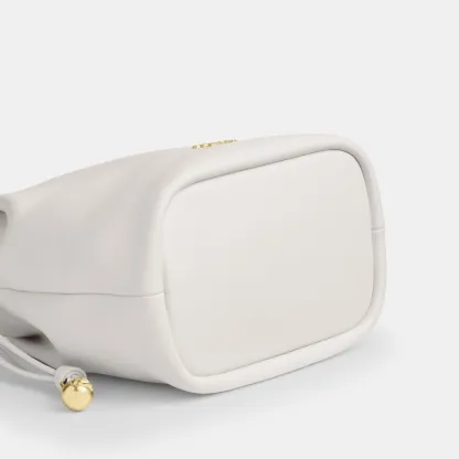 COACH®,Faye Mini Drawstring Bag,Leather,Bucket,Logo,Metal,Silver Metal,Day Party,White,Outsole View
