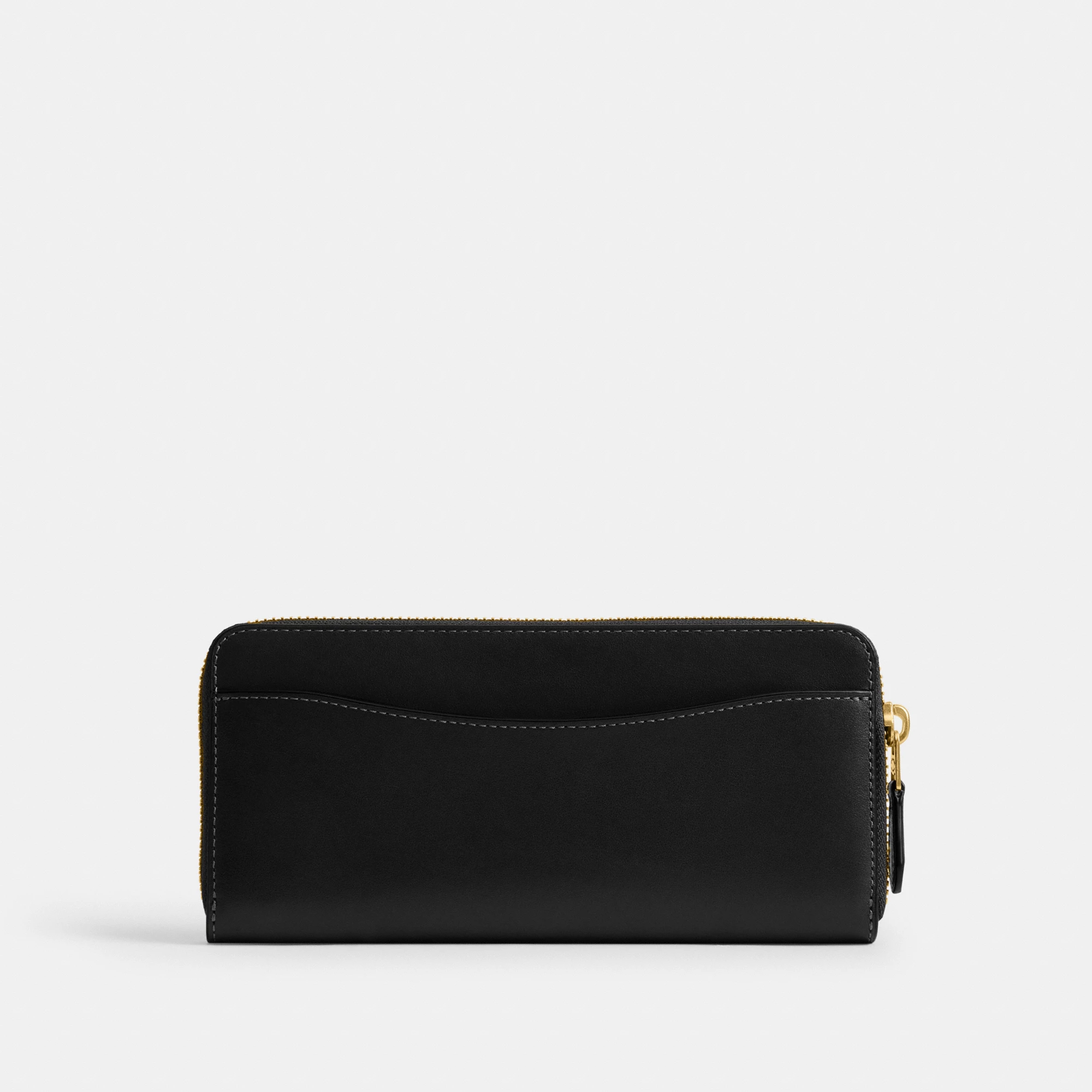 COACH®,New York Slim Accordion Zip Wallet,Leather,Calfskin Leather,Continental,Casual,Black,Back View