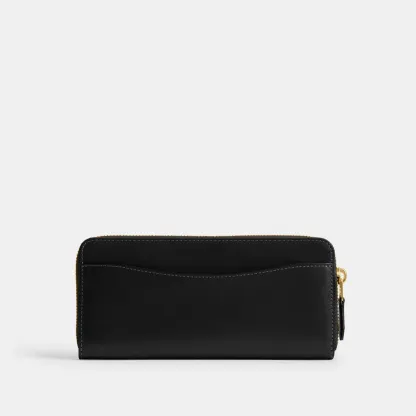 COACH®,New York Slim Accordion Zip Wallet,Leather,Calfskin Leather,Continental,Casual,Black,Back View