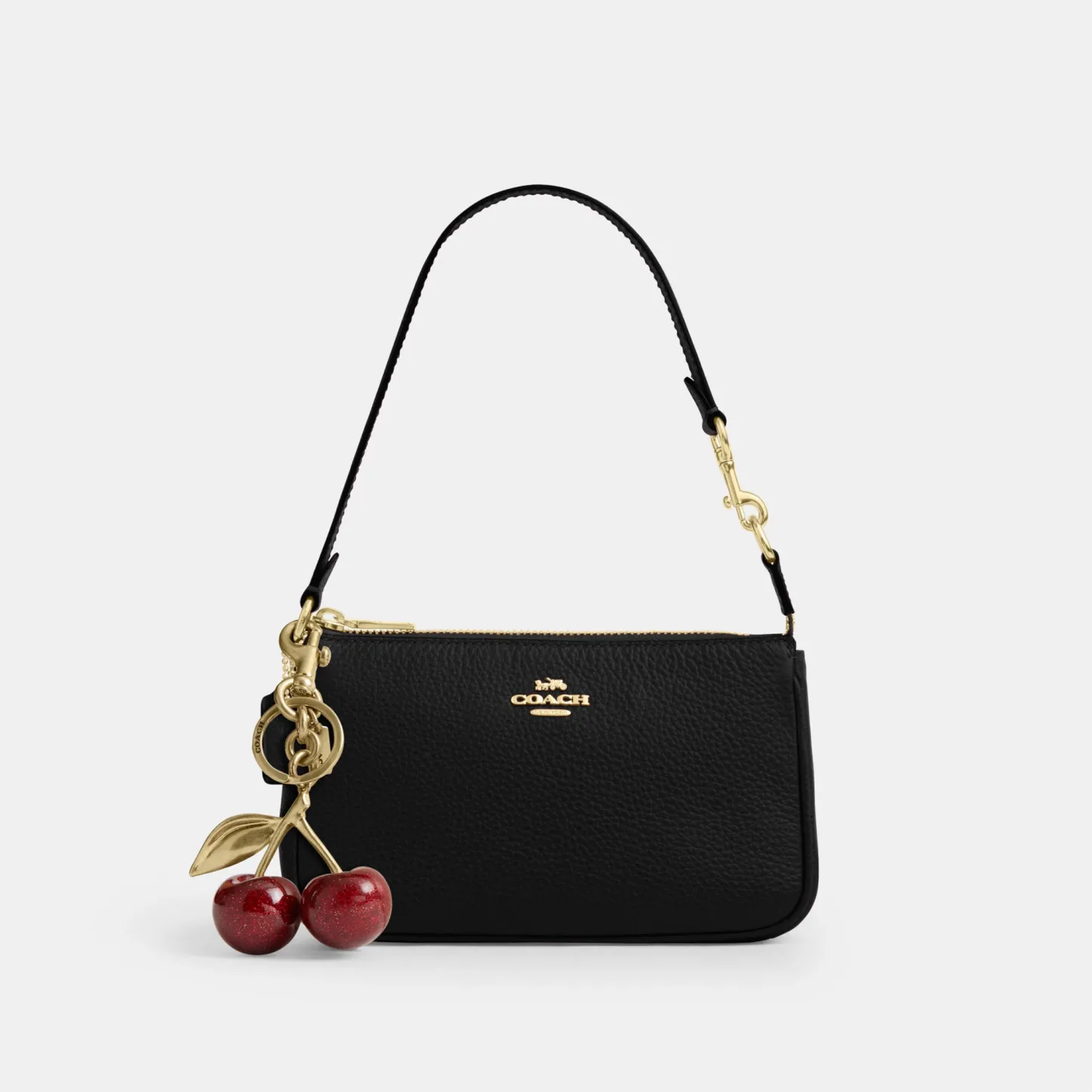 COACH®,Nolita 19,Leather,Pouch,Wristlet,Metal,Logo,Gold Metal,Casual,Black,Angle View