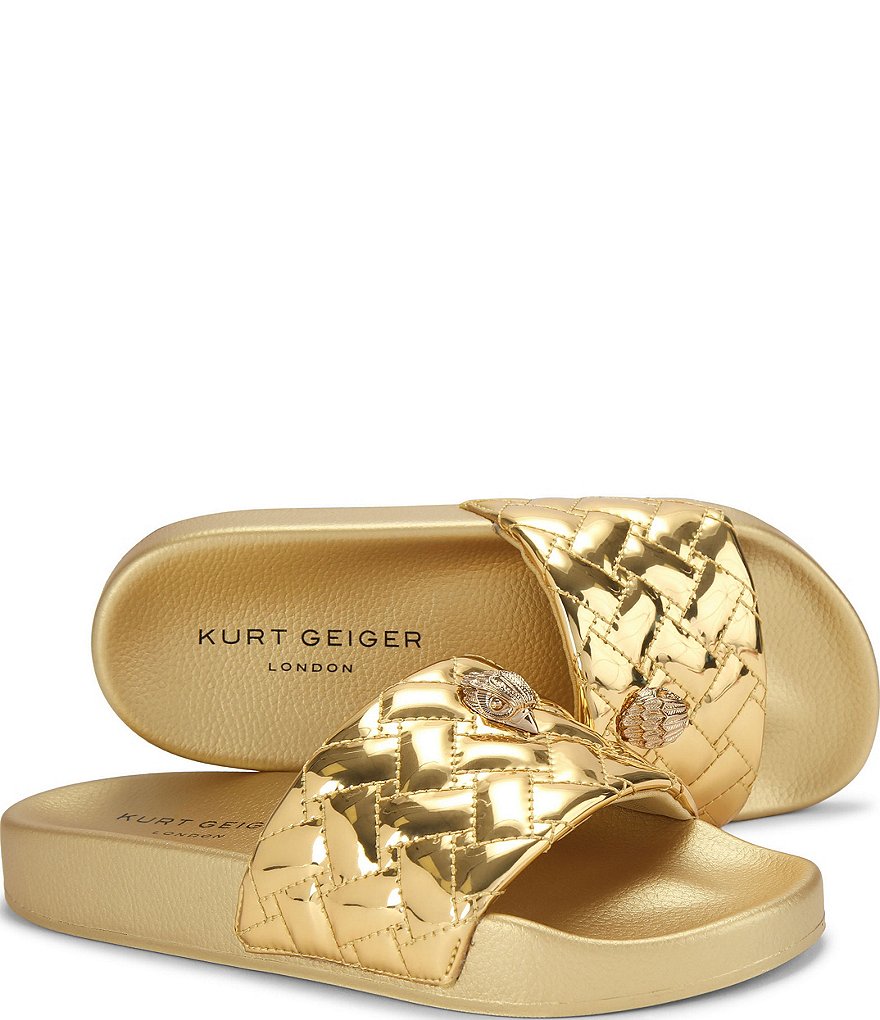 Kurt Geiger London Meena Eagle Metallic Ornament Pool Slide Sandals - Gold - view 5