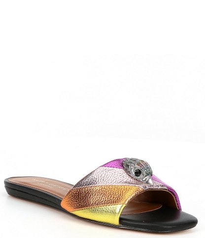 Kurt Geiger London Kensington Metallic Rainbow Leather Logo Ornament Slide Sandals - Multi - view 1