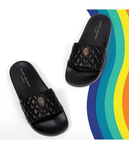 Kurt Geiger London Women's Meena Quilted Logo Ornament Pool Slide Sandals - Black - view 7