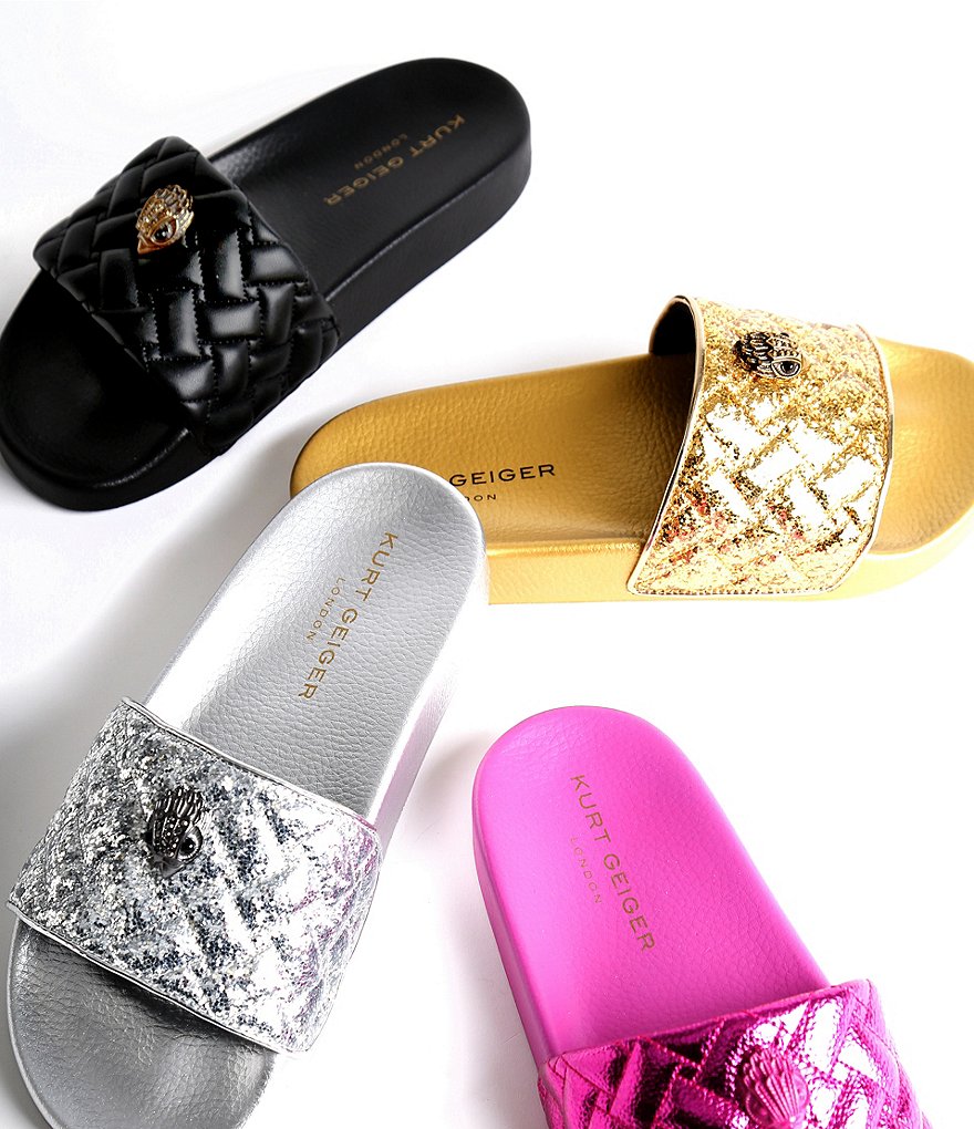 Kurt Geiger London Women's Meena Quilted Logo Ornament Pool Slide Sandals - Black - view 8