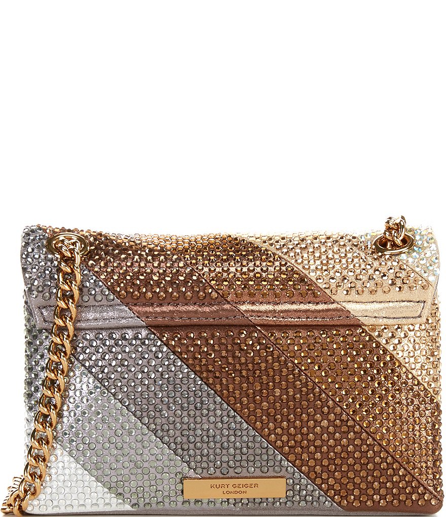 Kurt Geiger London Rhinestone Gold and Silver Tone Fabric Kensington Mini Crossbody Bag - Metal Comb - view 2
