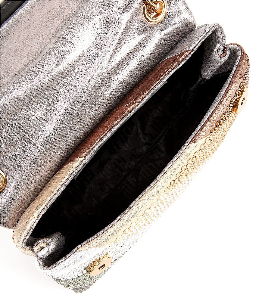 Kurt Geiger London Rhinestone Gold and Silver Tone Fabric Kensington Mini Crossbody Bag - Metal Comb - view 3