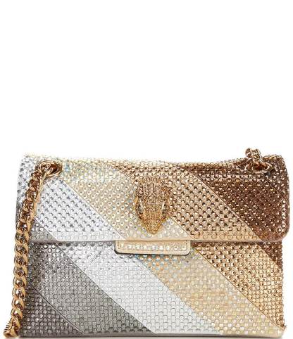 Kurt Geiger London Rhinestone Gold and Silver Tone Fabric Kensington Mini Crossbody Bag - Metal Comb - view 1