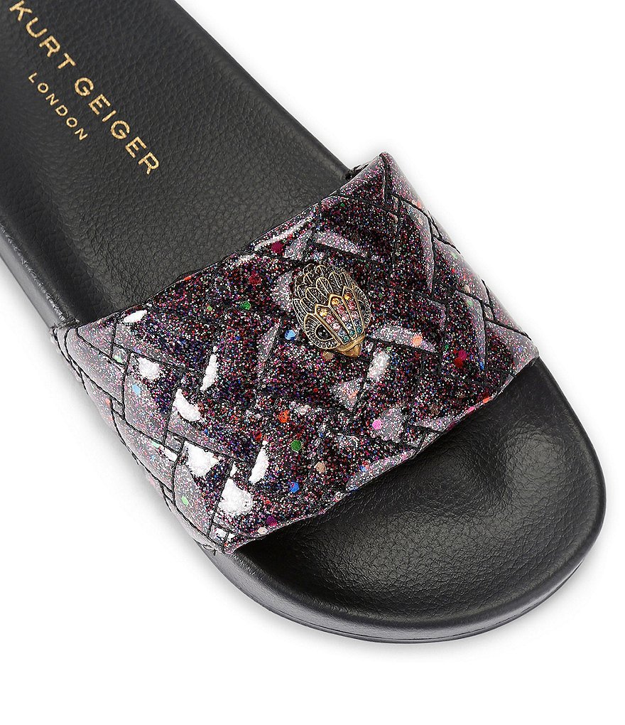 Kurt Geiger London Meena Glitter Eagle Logo Ornament Pool Slide Sandals - Black - view 2