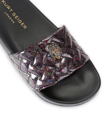 Kurt Geiger London Meena Glitter Eagle Logo Ornament Pool Slide Sandals - Black - view 2