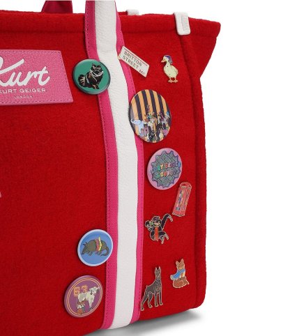 Kurt Geiger London Southbank Animal Patches & Buttons Large Shopper Tote Bag - Red - view 5