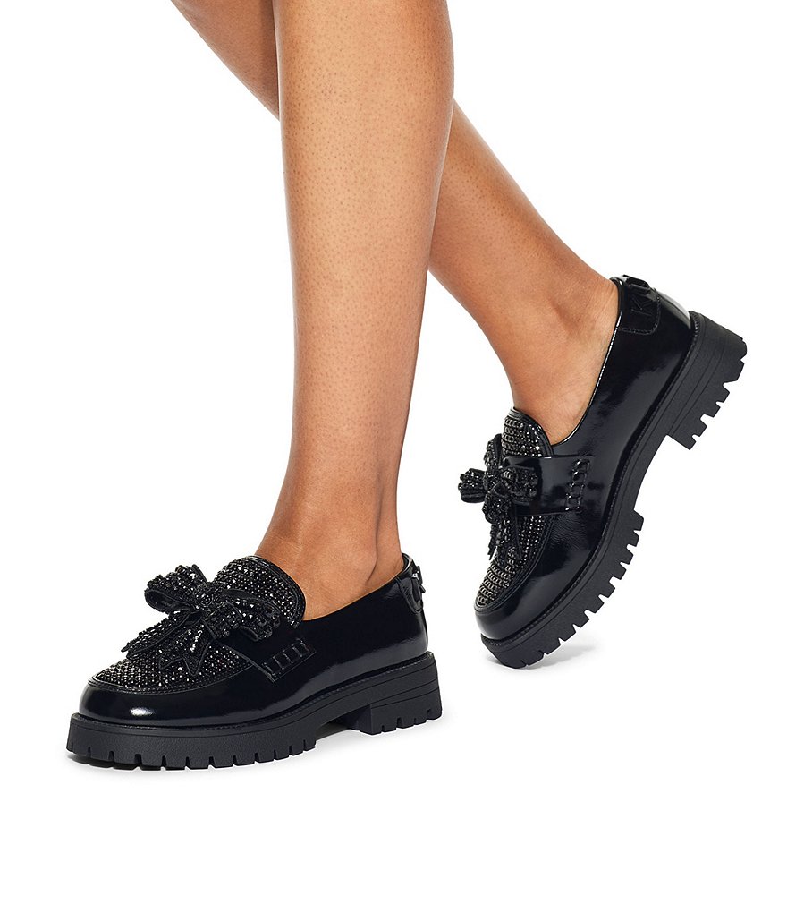 Kurt Geiger London Crystal Embellished Bow Leather Loafers - Black - view 15