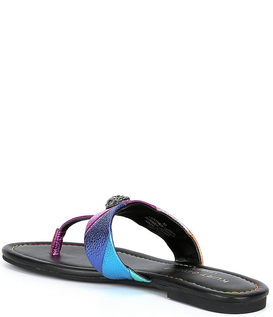 Kurt Geiger London Kensington Metallic Rainbow Leather Logo Ornament T-Bar Sandals - Multi - view 3
