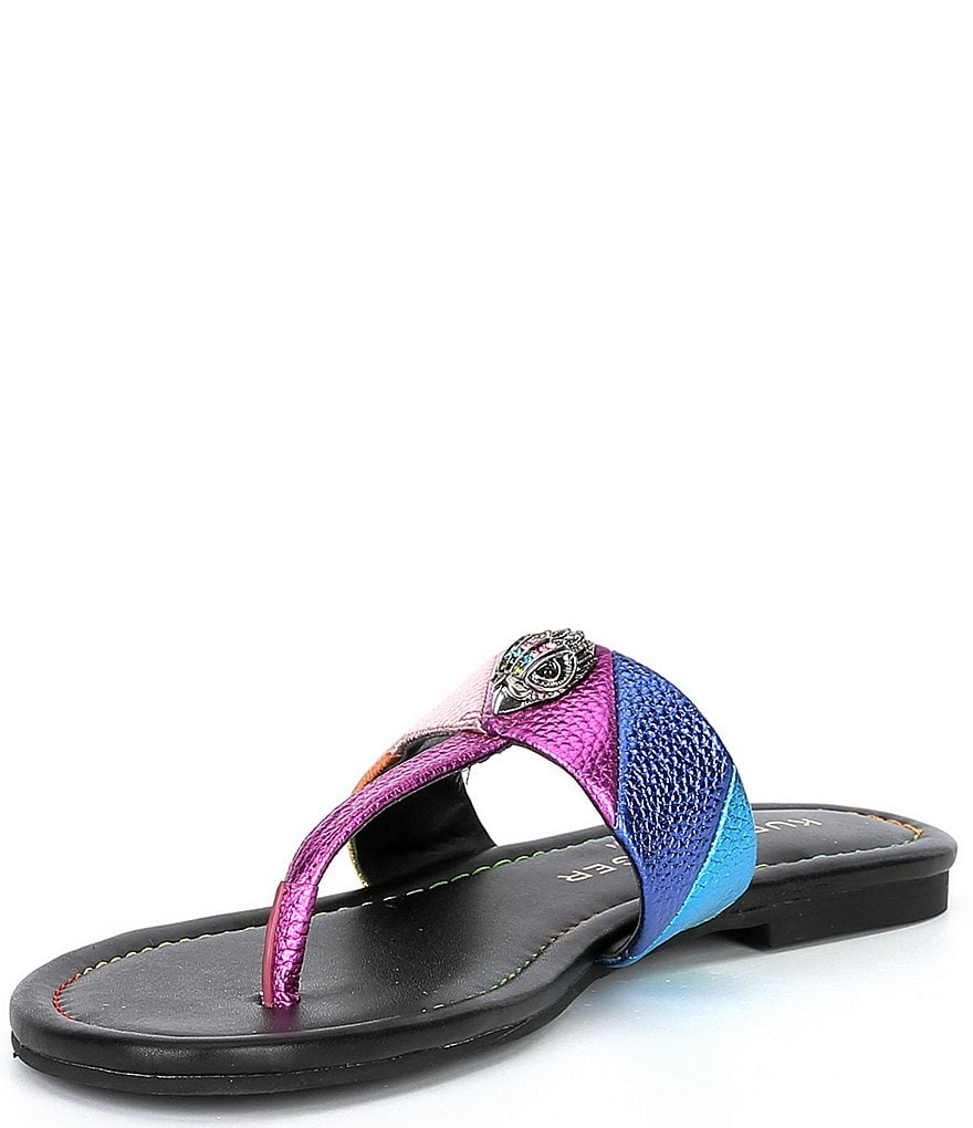 Kurt Geiger London Kensington Metallic Rainbow Leather Logo Ornament T-Bar Sandals - Multi - view 4