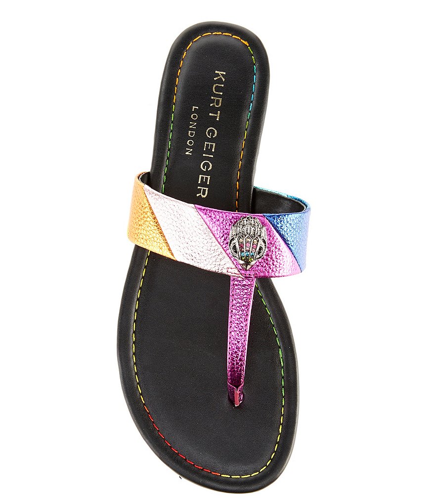 Kurt Geiger London Kensington Metallic Rainbow Leather Logo Ornament T-Bar Sandals - Multi - view 5