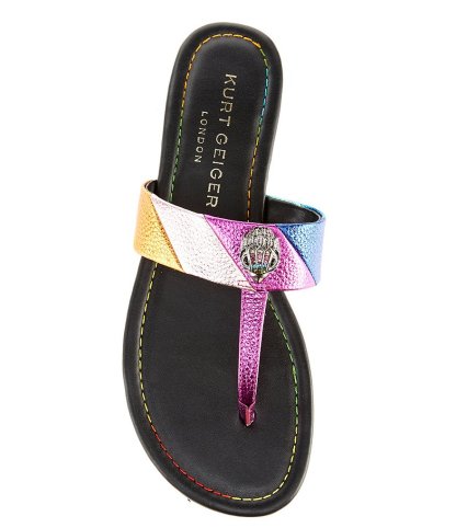 Kurt Geiger London Kensington Metallic Rainbow Leather Logo Ornament T-Bar Sandals - Multi - view 5