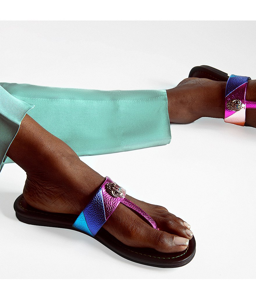 Kurt Geiger London Kensington Metallic Rainbow Leather Logo Ornament T-Bar Sandals - Multi - view 7