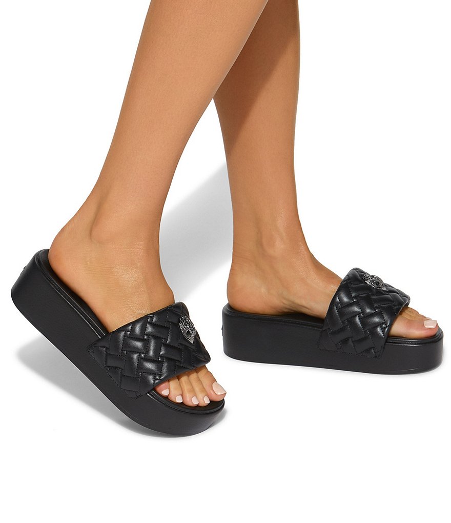Kurt Geiger London Meena Quilted Logo Eagle Ornament Platform Slides - Black - view 6