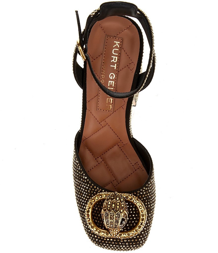 Kurt Geiger London Chelsea Crystal Embellished Logo Ornament Ankle Wrap Platform Pumps - Black/Gold - view 5