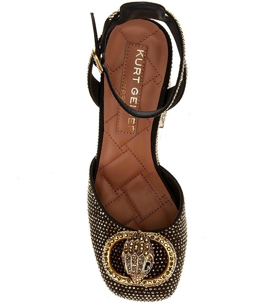 Kurt Geiger London Chelsea Crystal Embellished Logo Ornament Ankle Wrap Platform Pumps - Black/Gold - view 5