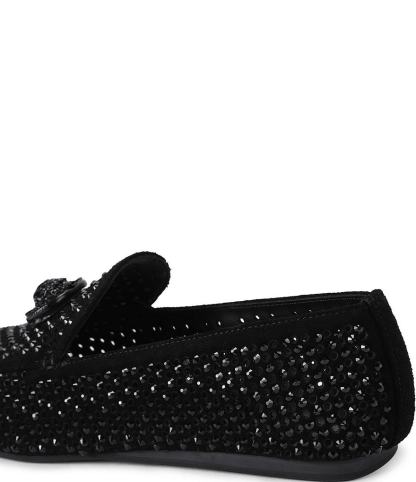Kurt Geiger London Mayfair Suede Crystal Embellished Eagle Logo Ornament Loafers - Black - view 2
