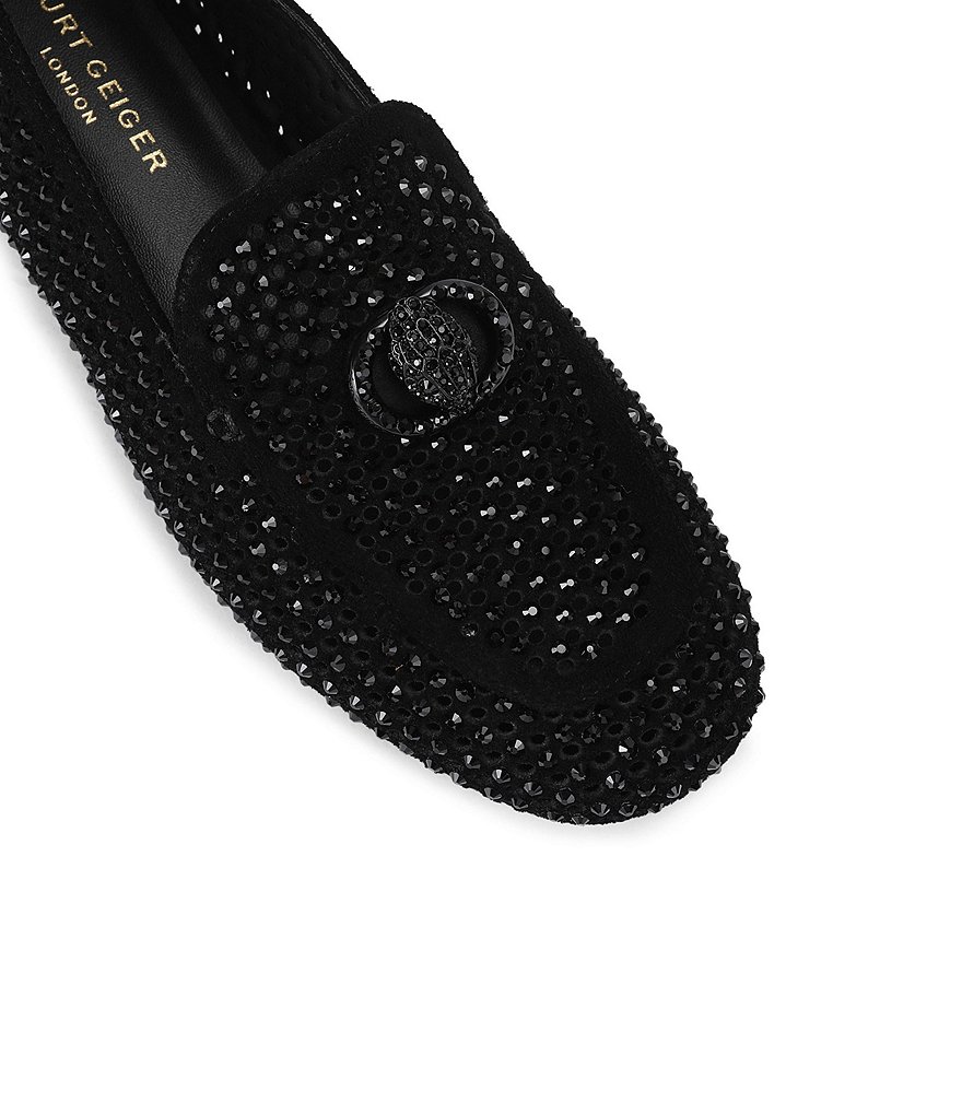 Kurt Geiger London Mayfair Suede Crystal Embellished Eagle Logo Ornament Loafers - Black - view 3