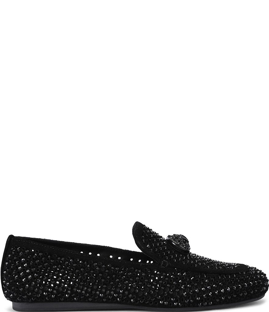 Kurt Geiger London Mayfair Suede Crystal Embellished Eagle Logo Ornament Loafers - Black - view 1