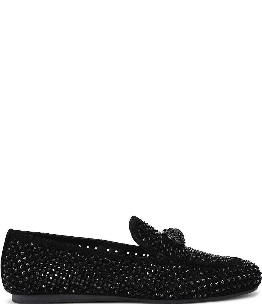 Kurt Geiger London Mayfair Suede Crystal Embellished Eagle Logo Ornament Loafers - Black - view 1