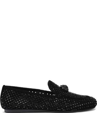 Kurt Geiger London Mayfair Suede Crystal Embellished Eagle Logo Ornament Loafers - Black - view 1