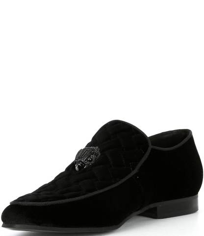 Kurt Geiger London Men's Hugh Quilted Velvet Drenched Logo Ornament Slip On Loafers - Charcoal - view 4