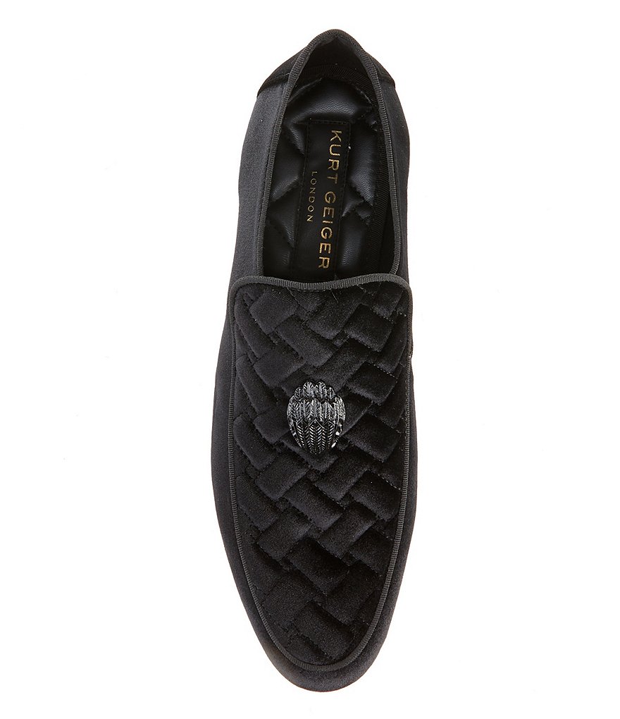 Kurt Geiger London Men's Hugh Quilted Velvet Drenched Logo Ornament Slip On Loafers - Charcoal - view 5