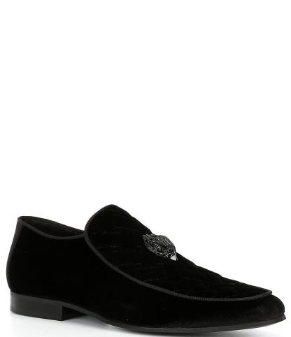 Kurt Geiger London Men's Hugh Quilted Velvet Drenched Logo Ornament Slip On Loafers - Charcoal - view 1
