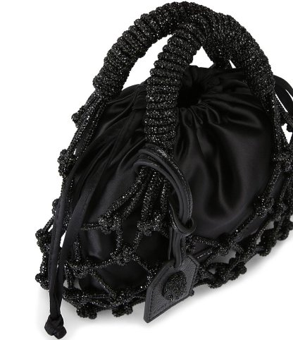 Kurt Geiger London Small Macrame Satin Bucket Bag - Black - view 2