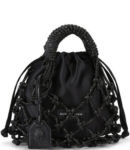 Kurt Geiger London Small Macrame Satin Bucket Bag - Black - view 1