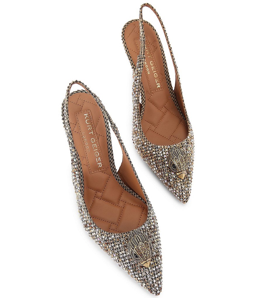 Kurt Geiger London Belgravia Houndstooth Crystal Embellished Slingback Pumps - Beige - view 2