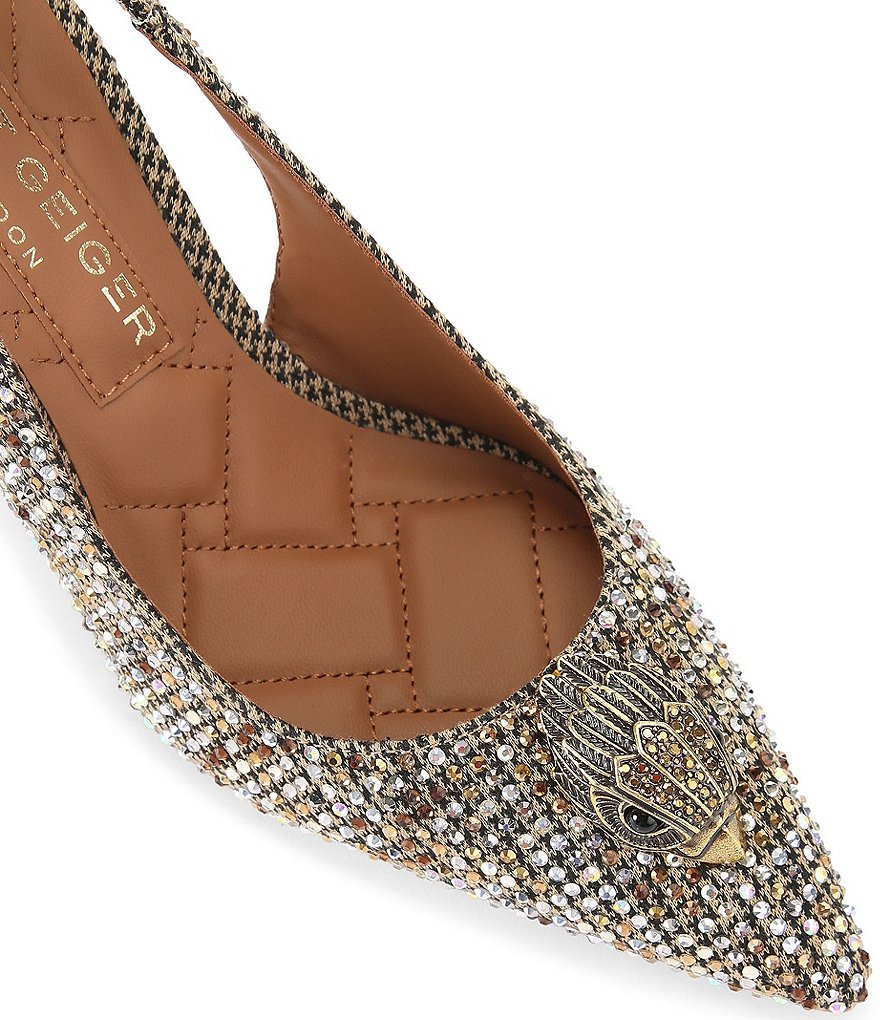 Kurt Geiger London Belgravia Houndstooth Crystal Embellished Slingback Pumps - Beige - view 3