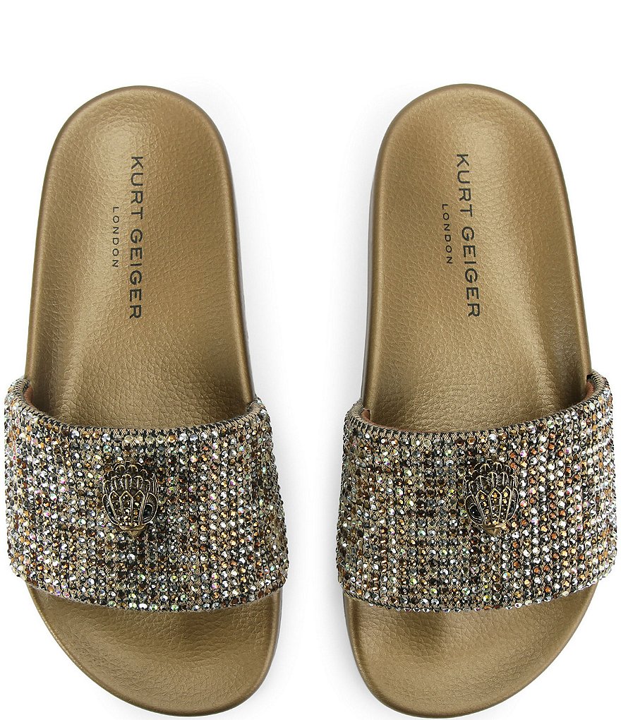 Kurt Geiger London Meena Rhinestone Embellished Logo Ornament Eagle Pool Slide Sandals - Bronze Denim - view 2