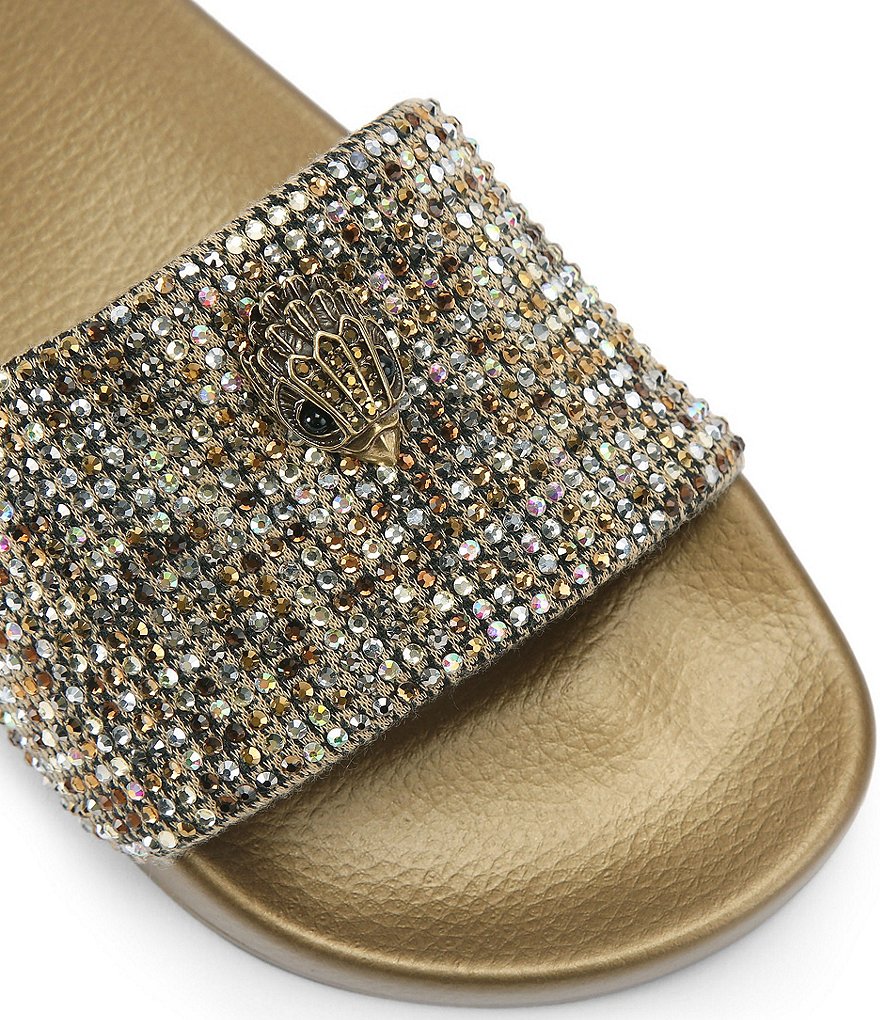 Kurt Geiger London Meena Rhinestone Embellished Logo Ornament Eagle Pool Slide Sandals - Bronze Denim - view 3
