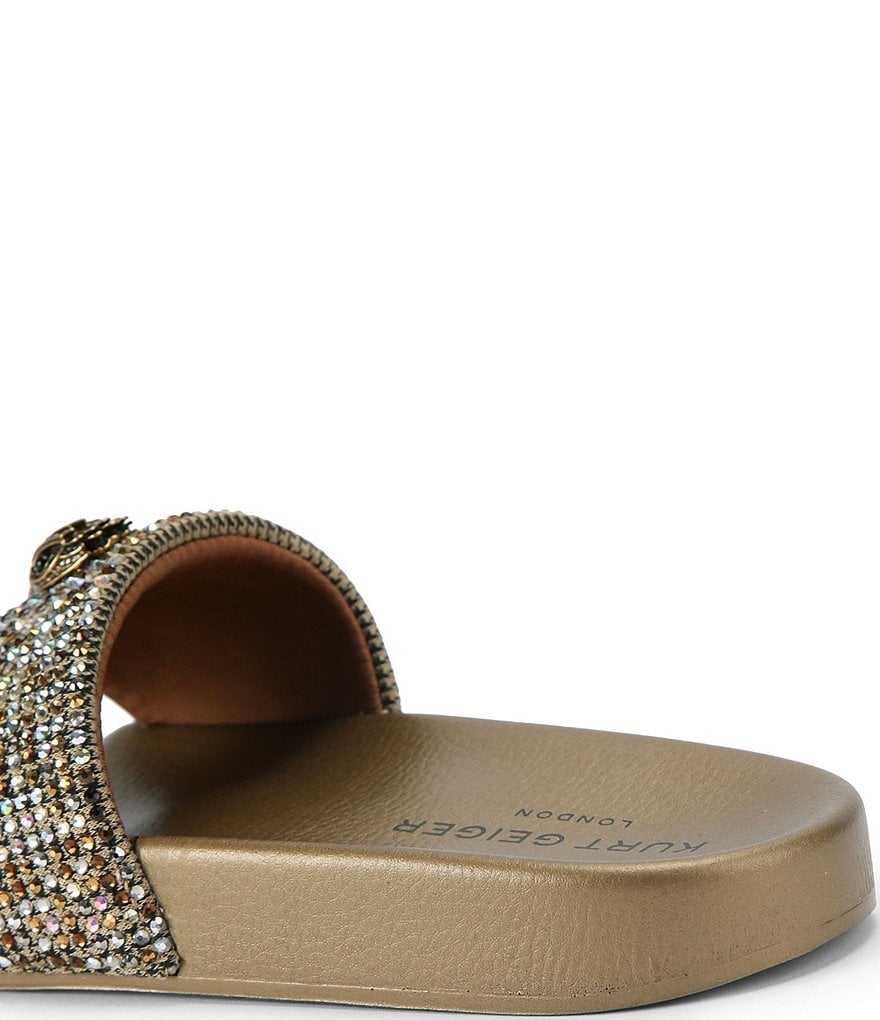 Kurt Geiger London Meena Rhinestone Embellished Logo Ornament Eagle Pool Slide Sandals - Bronze Denim - view 4