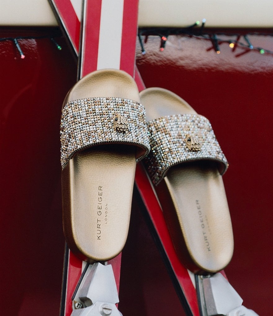 Kurt Geiger London Meena Rhinestone Embellished Logo Ornament Eagle Pool Slide Sandals - Bronze Denim - view 5