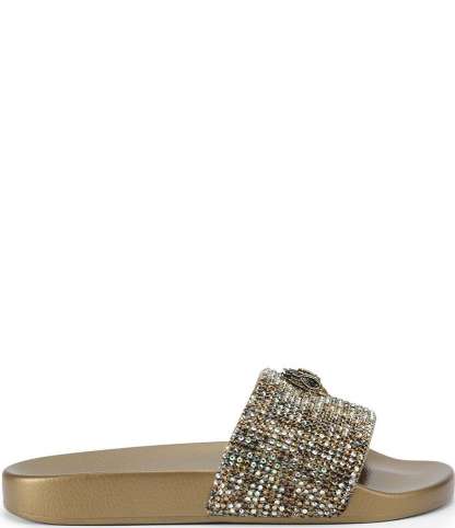 Kurt Geiger London Meena Rhinestone Embellished Logo Ornament Eagle Pool Slide Sandals - Bronze Denim - view 1