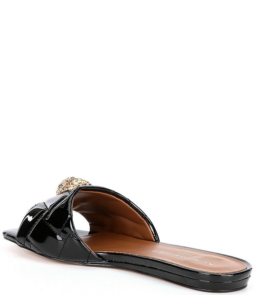 Kurt Geiger London Kensington Quilted Patent Leather Logo Ornament Slide Sandals - Black - view 3