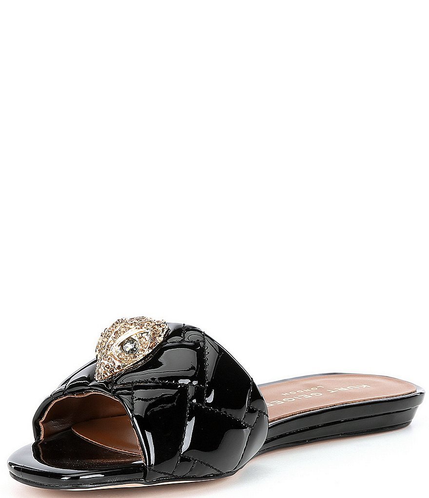 Kurt Geiger London Kensington Quilted Patent Leather Logo Ornament Slide Sandals - Black - view 4