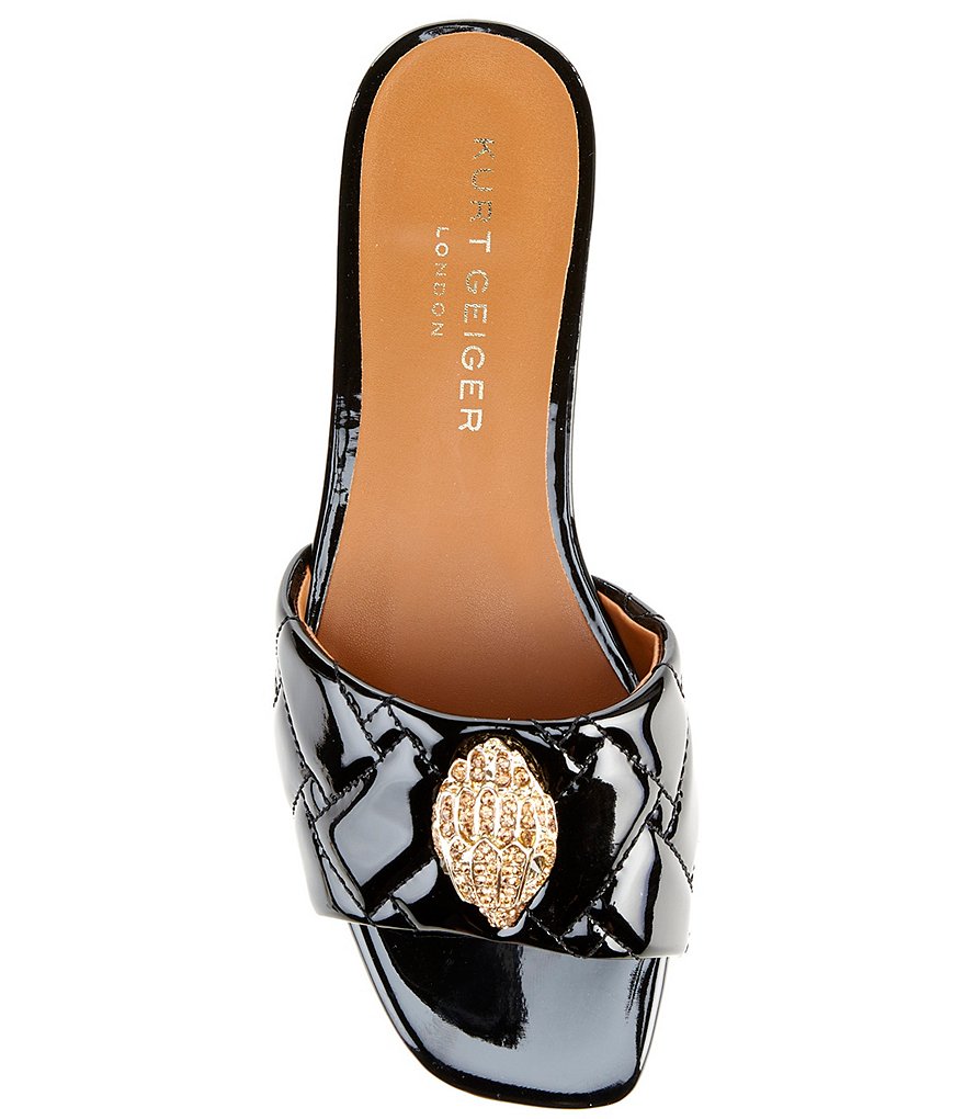 Kurt Geiger London Kensington Quilted Patent Leather Logo Ornament Slide Sandals - Black - view 5