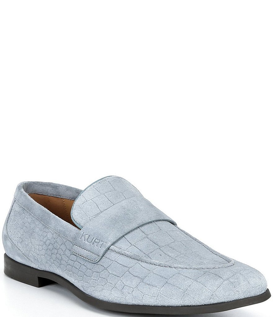 Kurt Geiger London Men's Aldgate Flex Croco Embossed Suede Loafers - Mid Blue - view 1