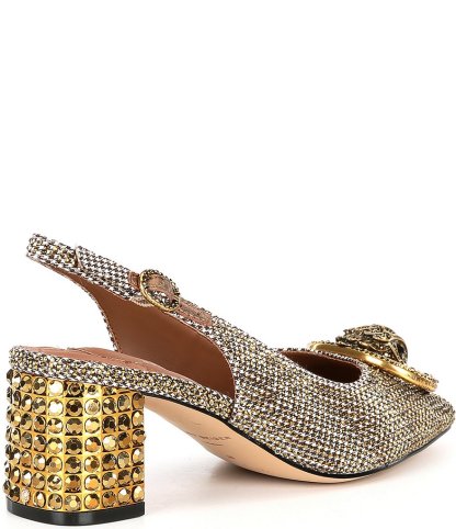 Kurt Geiger London Chelsea Crystal Embellished Houndstooth Logo Ornament Slingback Pumps - Dark Beige - view 2
