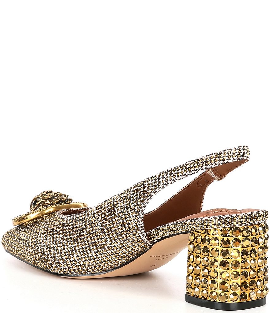 Kurt Geiger London Chelsea Crystal Embellished Houndstooth Logo Ornament Slingback Pumps - Dark Beige - view 3